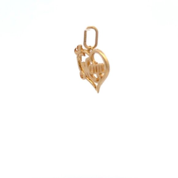 18K Gold Pendant Charm Heart MOM Butterfly - Picture 7 of 9